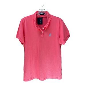 Jonnie O. West Coast Preppy Women’s Coral Wedge Polo Size Large‎